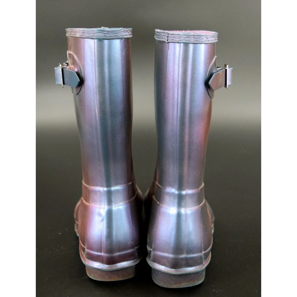 Hunter Original Short Rain Boots Women Size 9 Purple Blue Iridescent Good Nebula